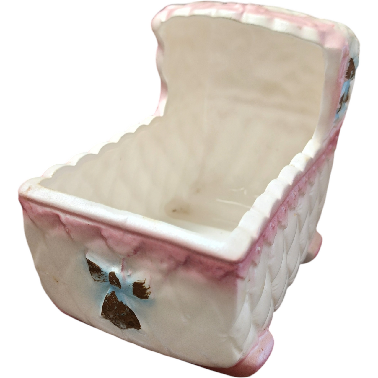 Rubens Originals Hand Painted Ceramic Baby Cradle Planter or Vase Japan