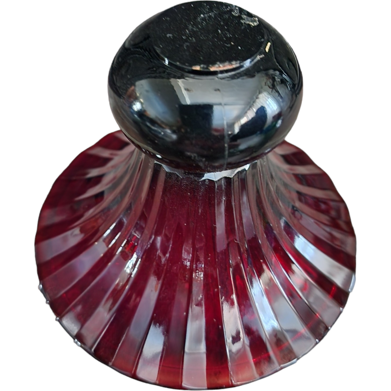 Ruby Red Glass Vase with a Ribbed Pattern