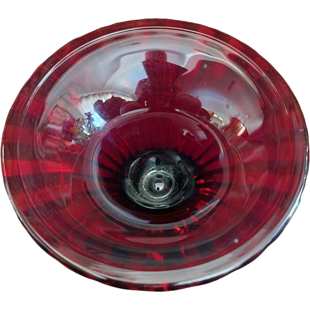 Ruby Red Glass Vase with a Ribbed Pattern