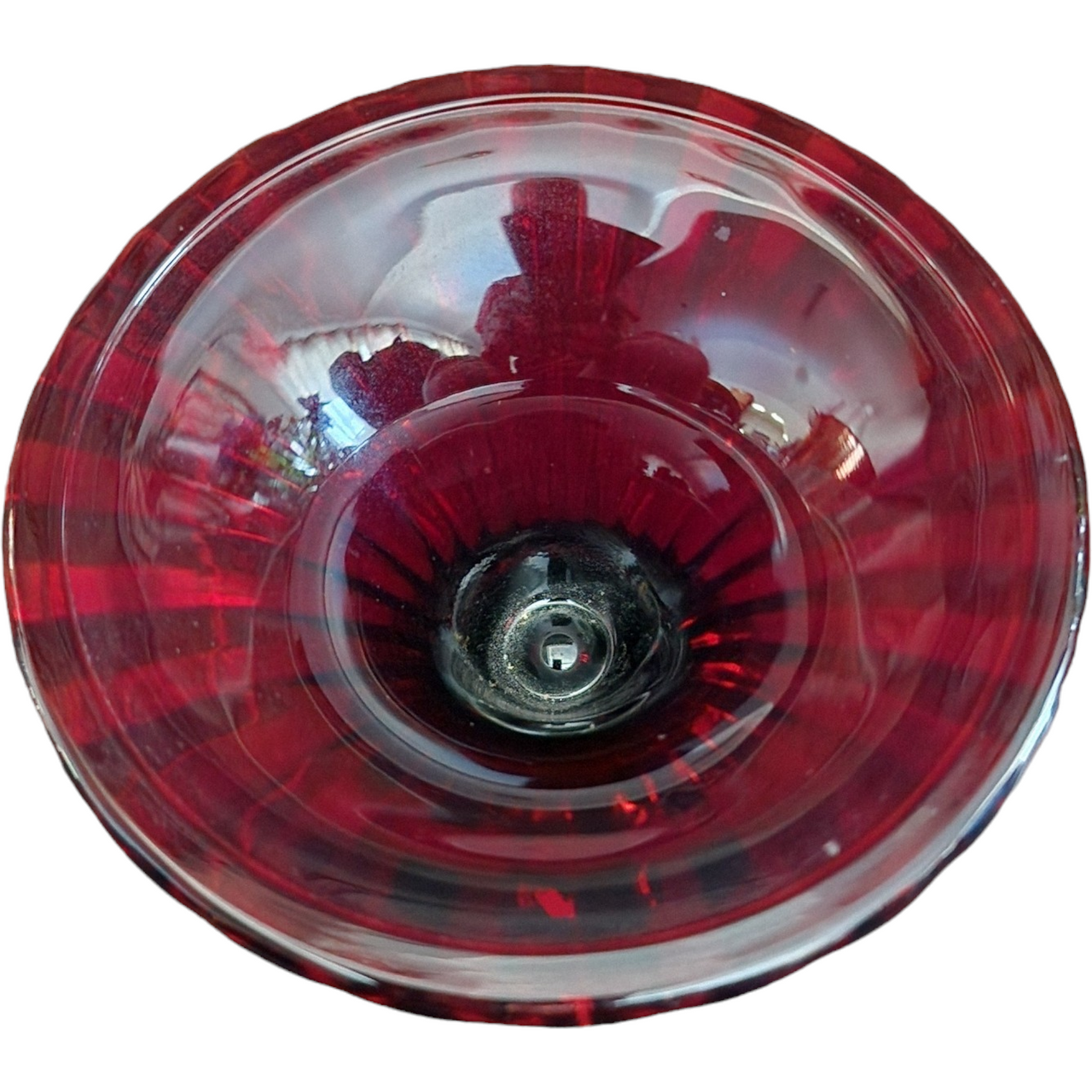 Ruby Red Glass Vase with a Ribbed Pattern