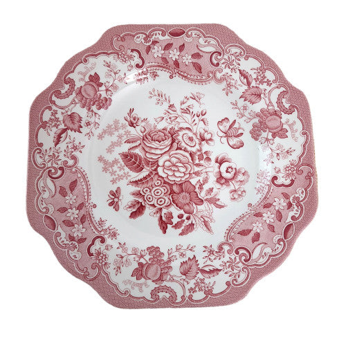 SPODE Garden Collection Cranberry and White Blue Rose Buffet,Dessert Scalloped Plate