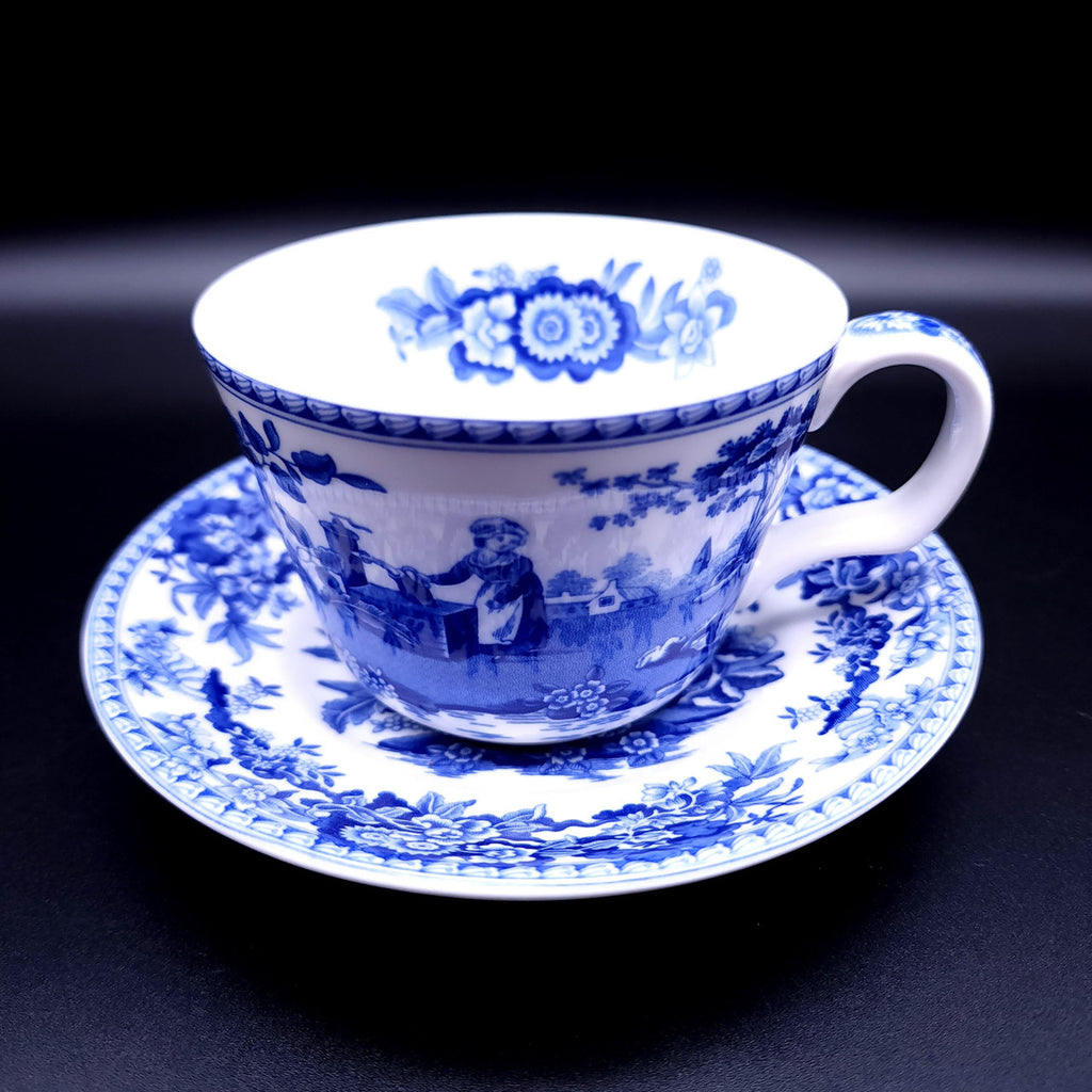 SPODE Georgian Collection Flat Cup & Saucer Set Girl At Well