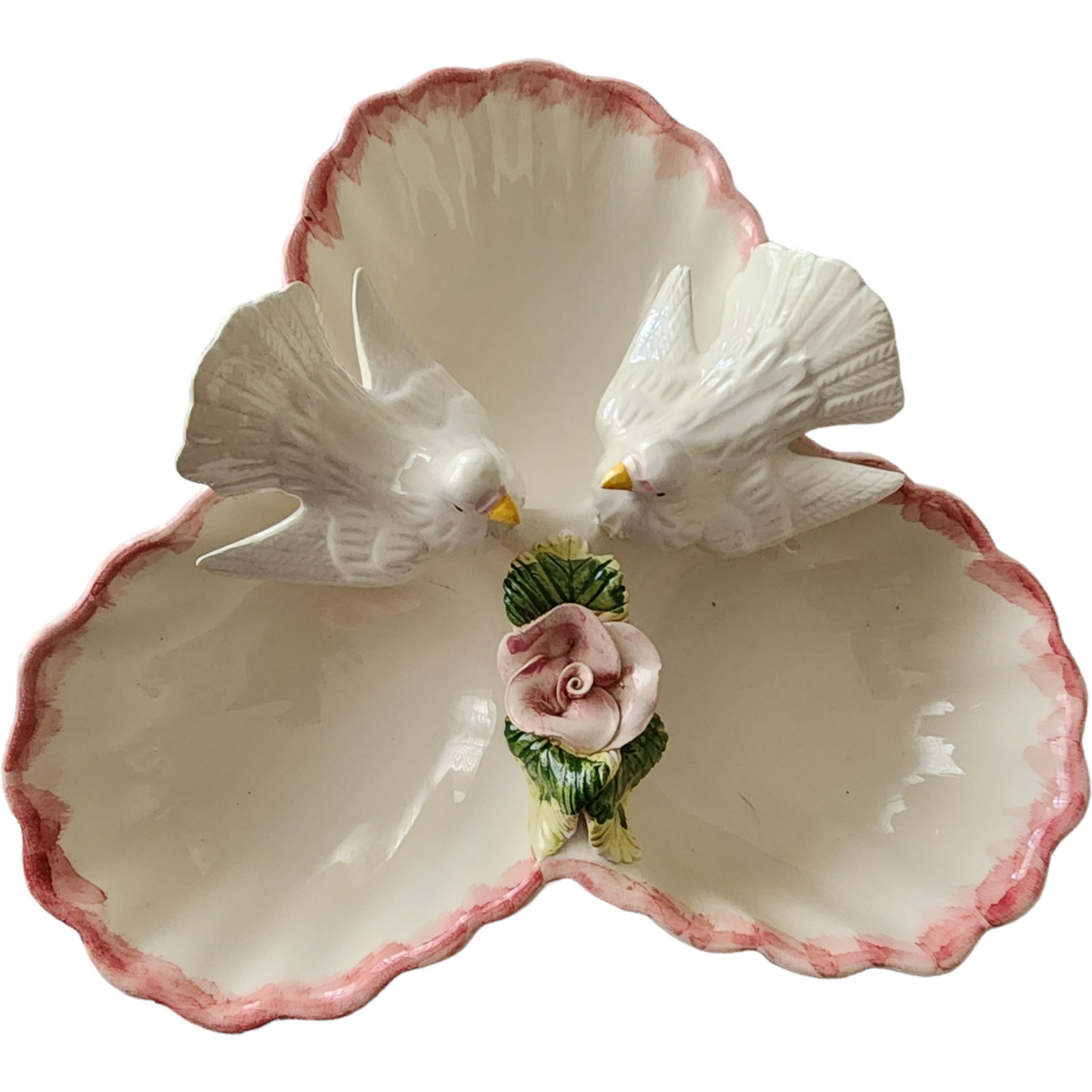 Sadek Jay Willfred Doves with Roses Clam Shells White & Pink Dish