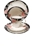 Sango Impression Black, Pink Roses & Gray 5 Piece Place Setting