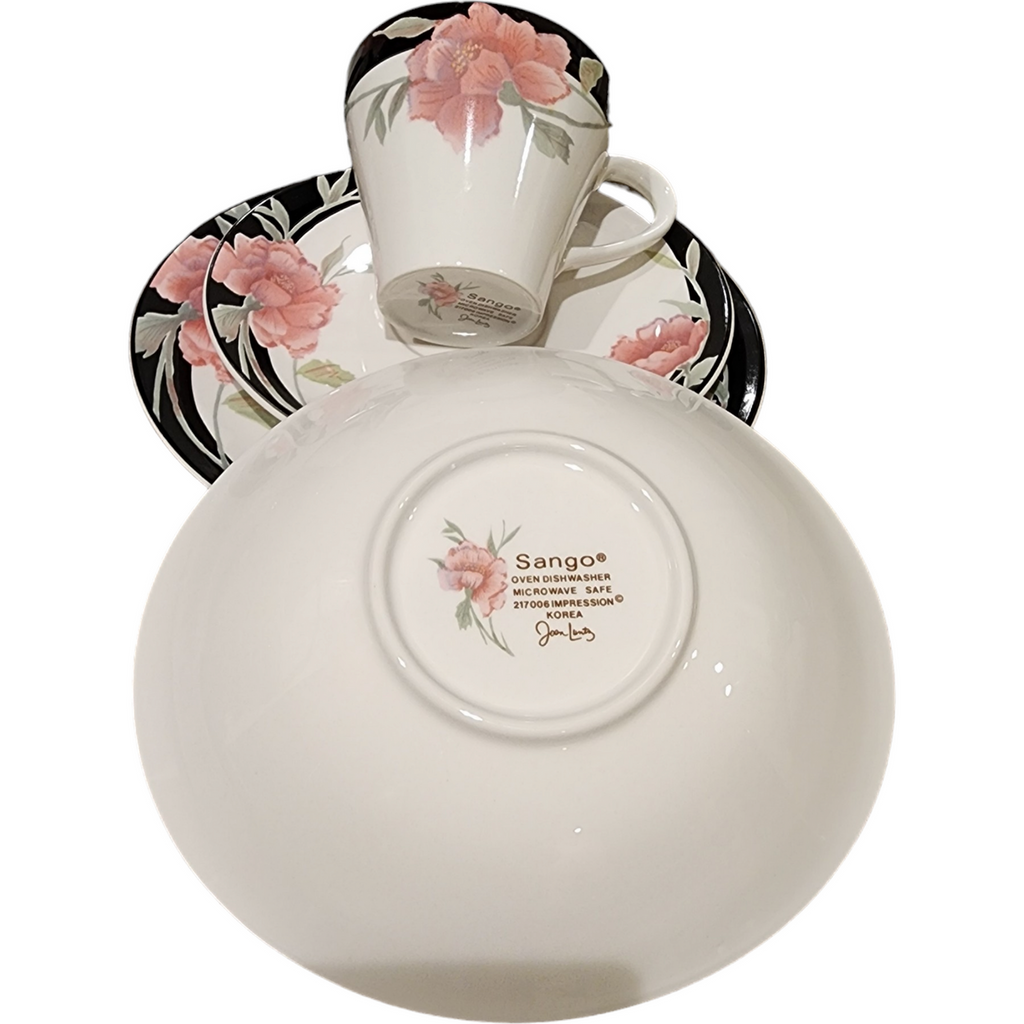 Sango Impression Black, Pink Roses & Gray 5 Piece Place Setting