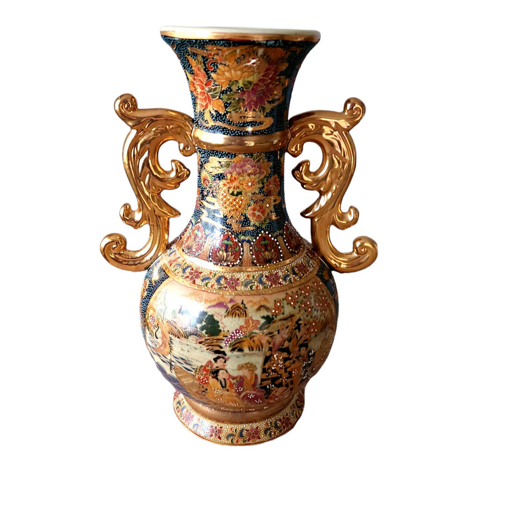 Satsuma Earthenware Gold Gilded Hand Painted Double Handle Vase