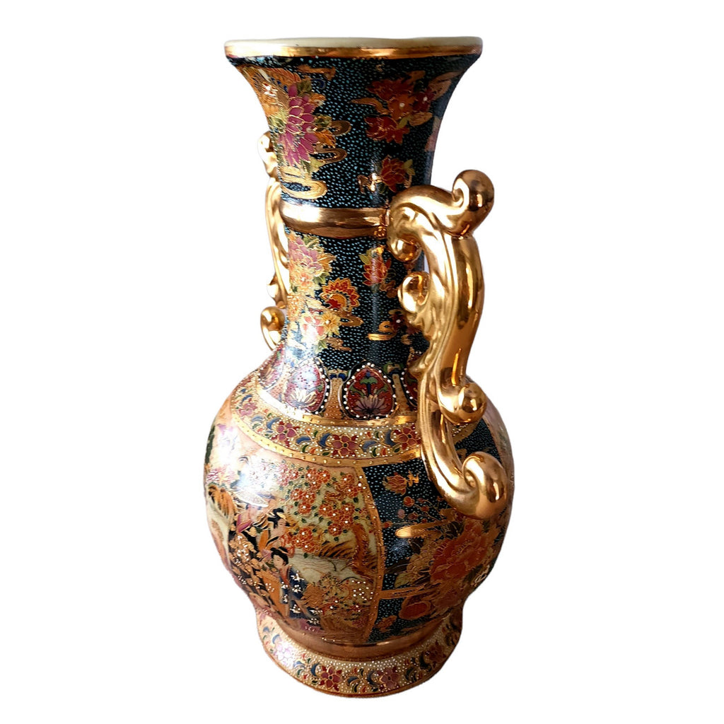 Satsuma Earthenware Gold Gilded Hand Painted Double Handle Vase