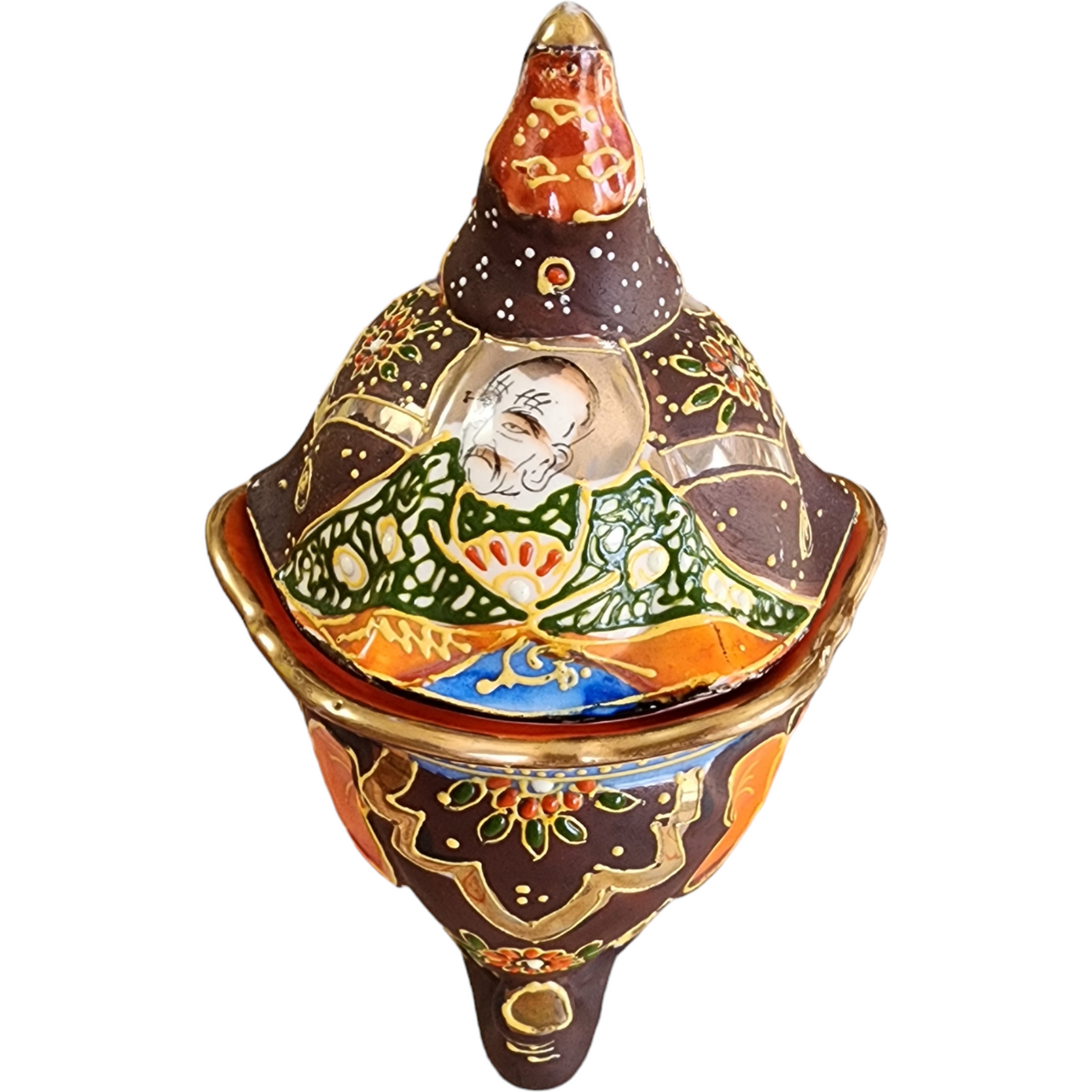 Satsuma Moriage Porcelain 3 Elephant Covered Bowl Japan