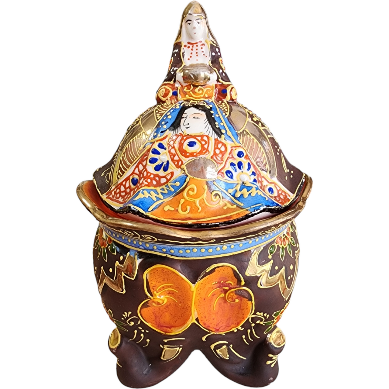 Satsuma Moriage Porcelain 3 Elephant Covered Bowl Japan