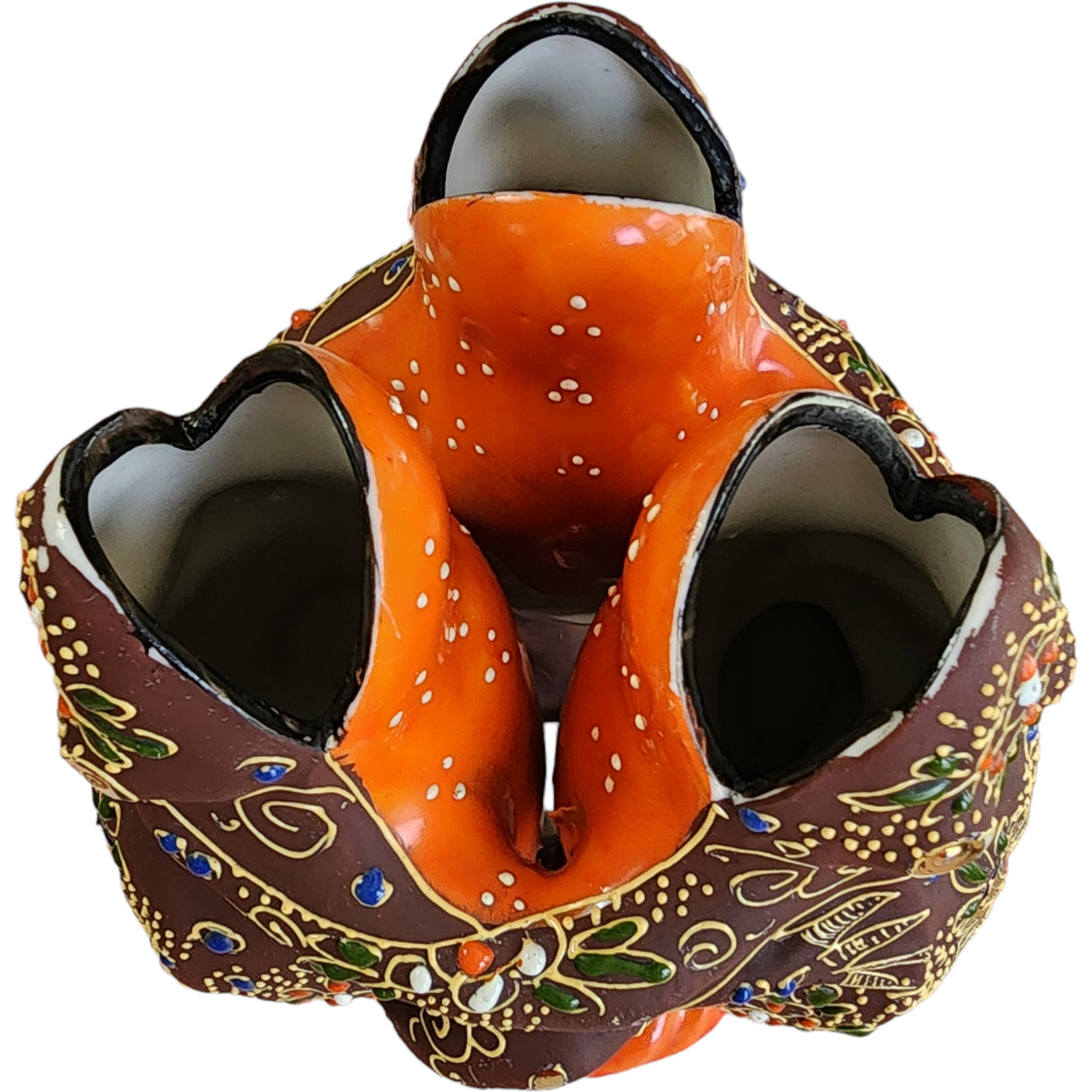 Satsuma Three Dancing Frogs Spill Good luck Vase Figurine Japan