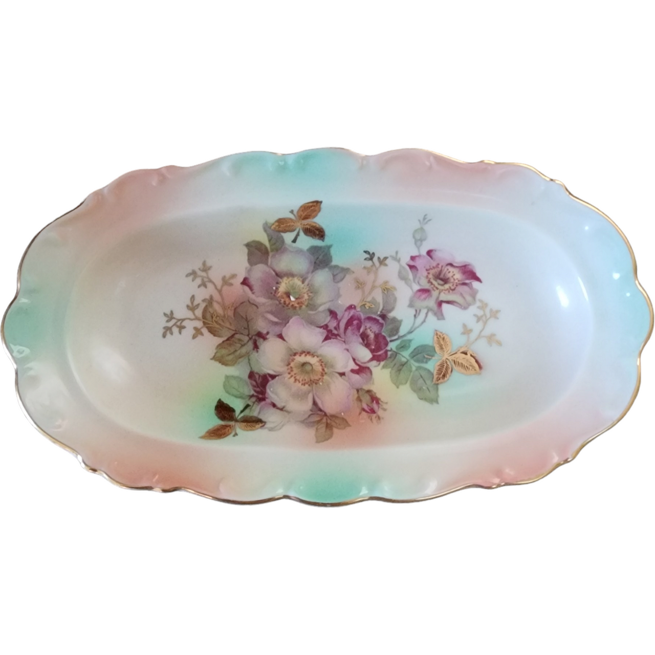 Schumann Bavaria Wild Rose Peach Blush Body Scalloped Embossed Edge Relish Dish