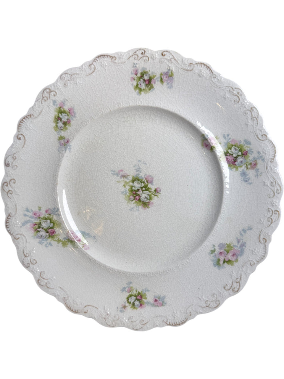 Set of 6 Antique J&G Meakin Hanley England Dinner Plates Floral Transferware with Scalloped Edge Early 1900s Ironstone