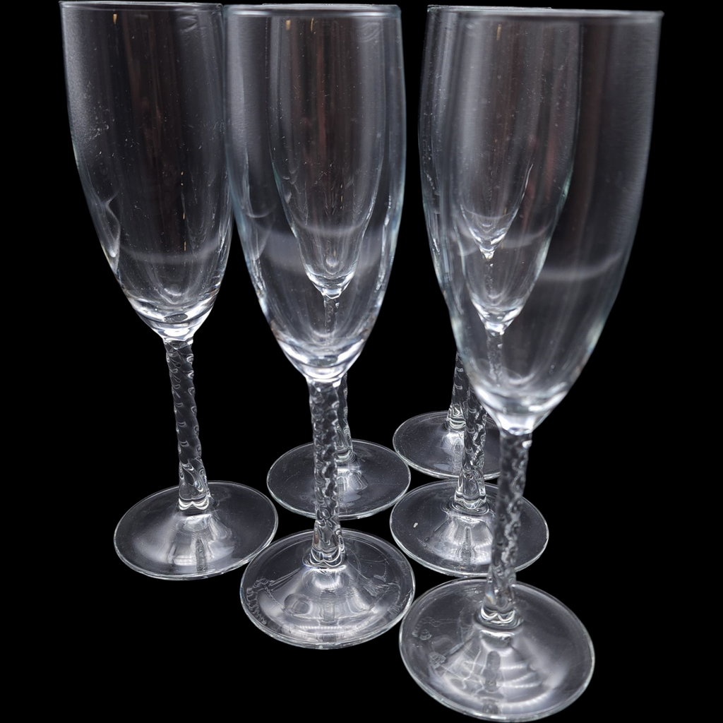Set of 6 Fleury Cristal D’Arques Durand Champagne Flutes Twisted Stem French Lead Crystal
