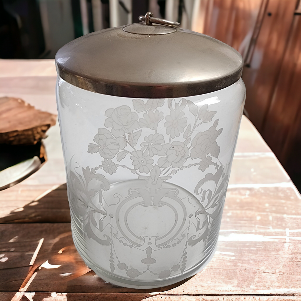 Shafford Etched Apothecary Glass Canister Portugal Jar