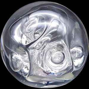 Signed Rollin Karg Studio Art Glass Paperweight Clear Swirl Sphere