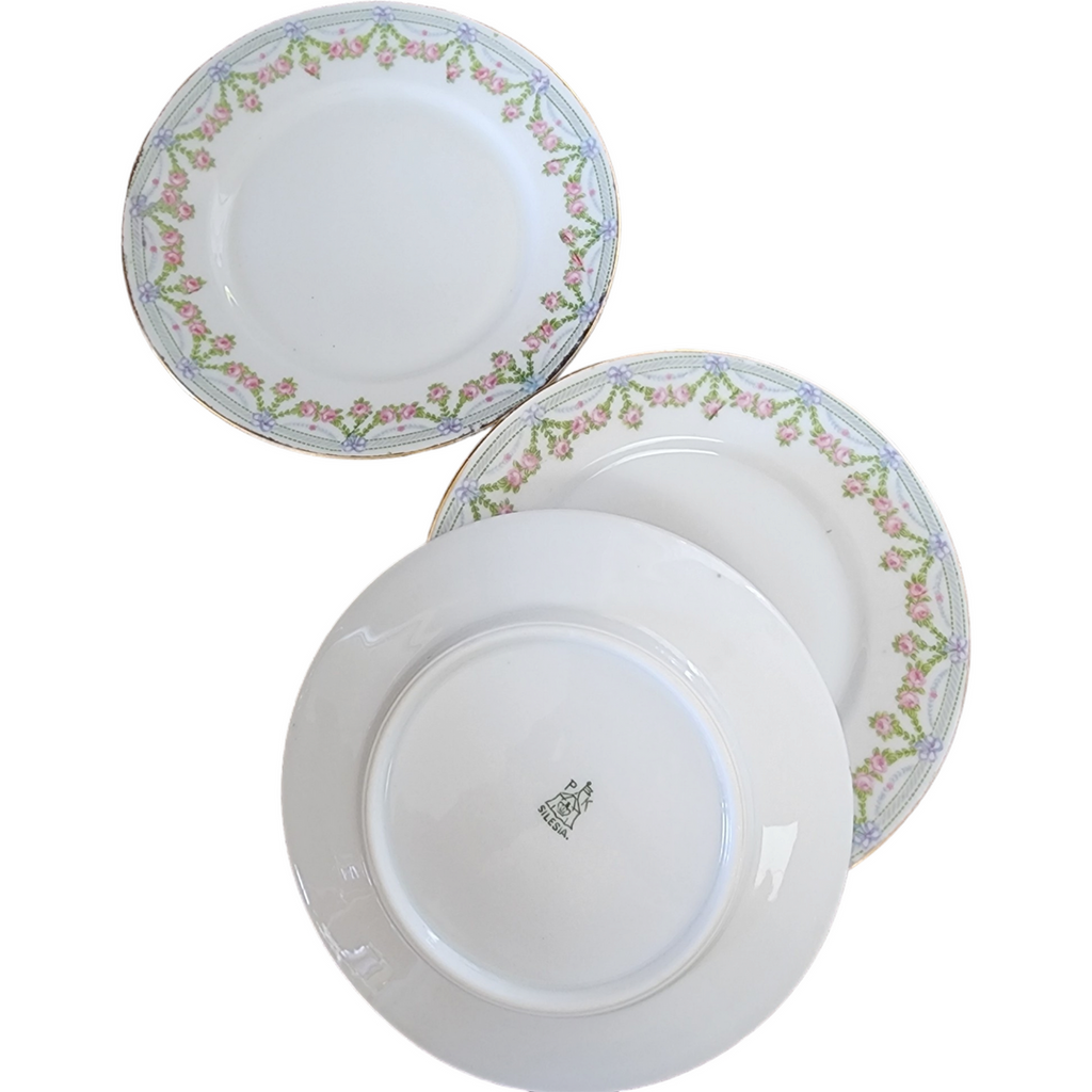 Silesian Porcelain Multicolor Flower Swags Bread & Butter Plates Set of 4