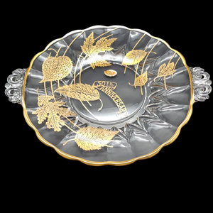 Silver City Forest 22K Gold Leaf Etch 50th Anniversary Handled Cake Plate