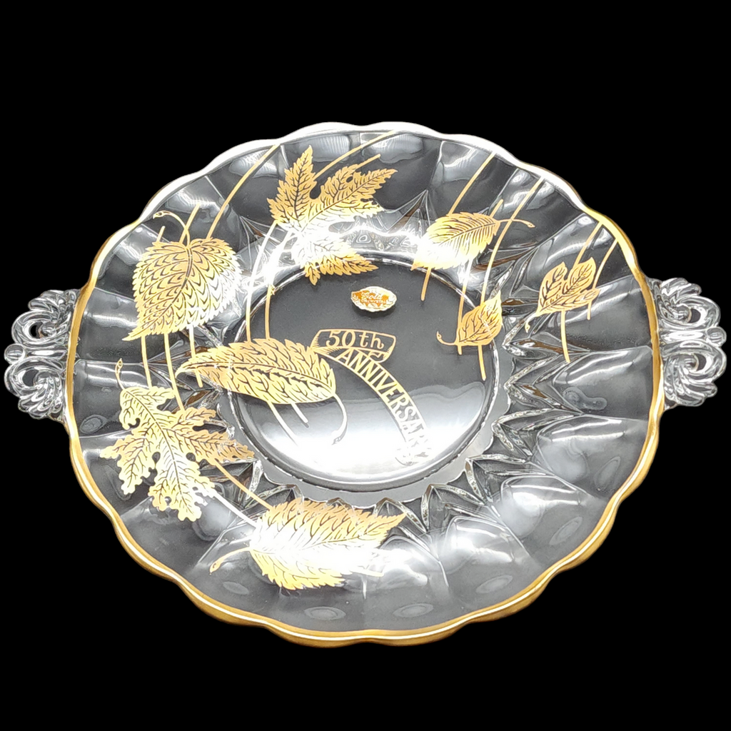 Silver City Forest 22K Gold Leaf Etch 50th Anniversary Handled Cake Plate