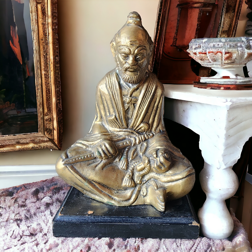 Sitting Samurai Brass Statue Japanese