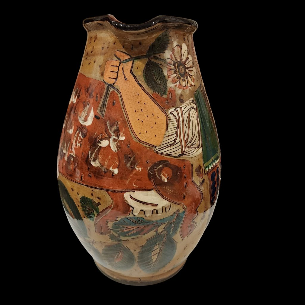Large Slipware Earthenware European Art Pottery Arrow Mark Pitcher Vase England