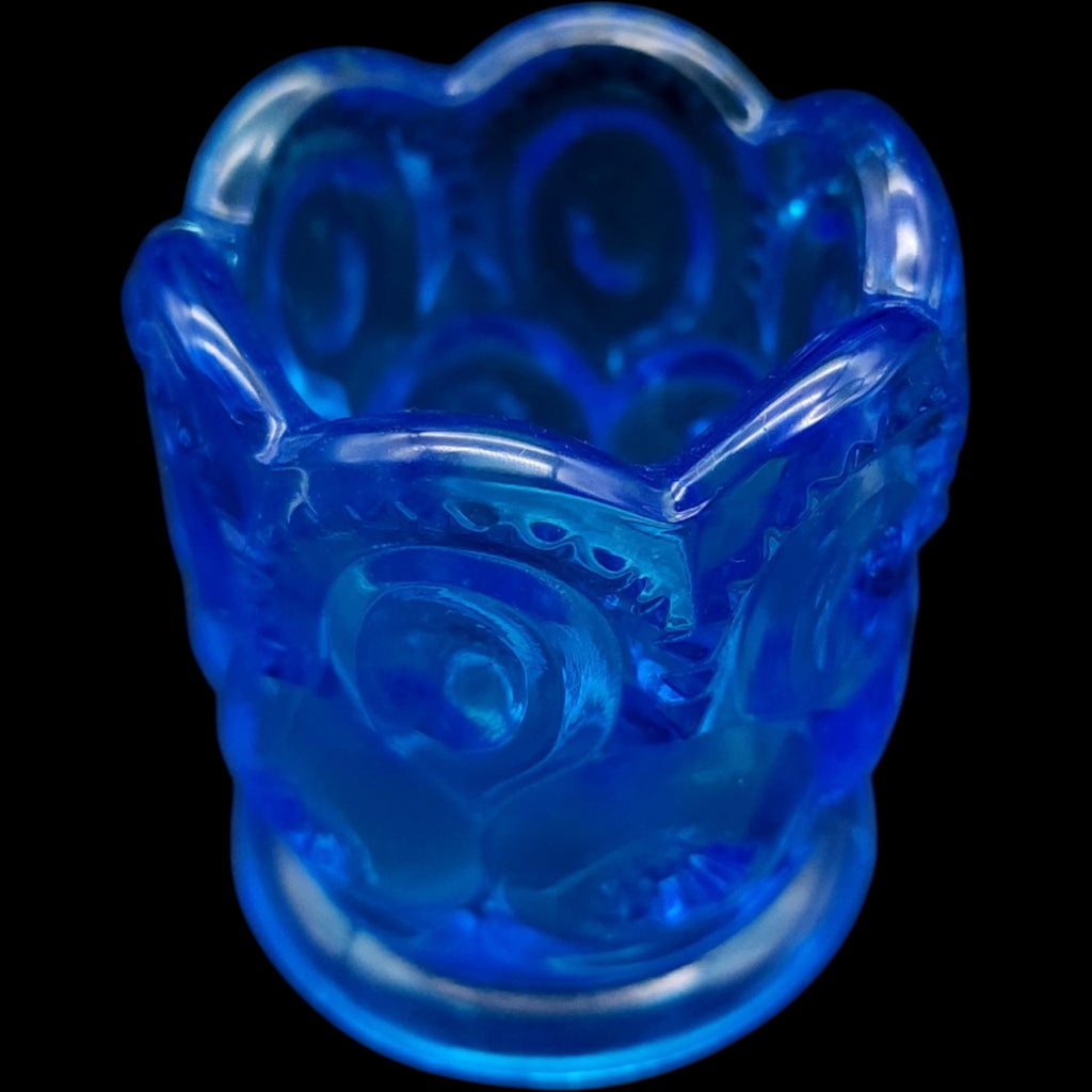 Smith Glass Blue Moon and Star Pressed Glass Toothpick Holder