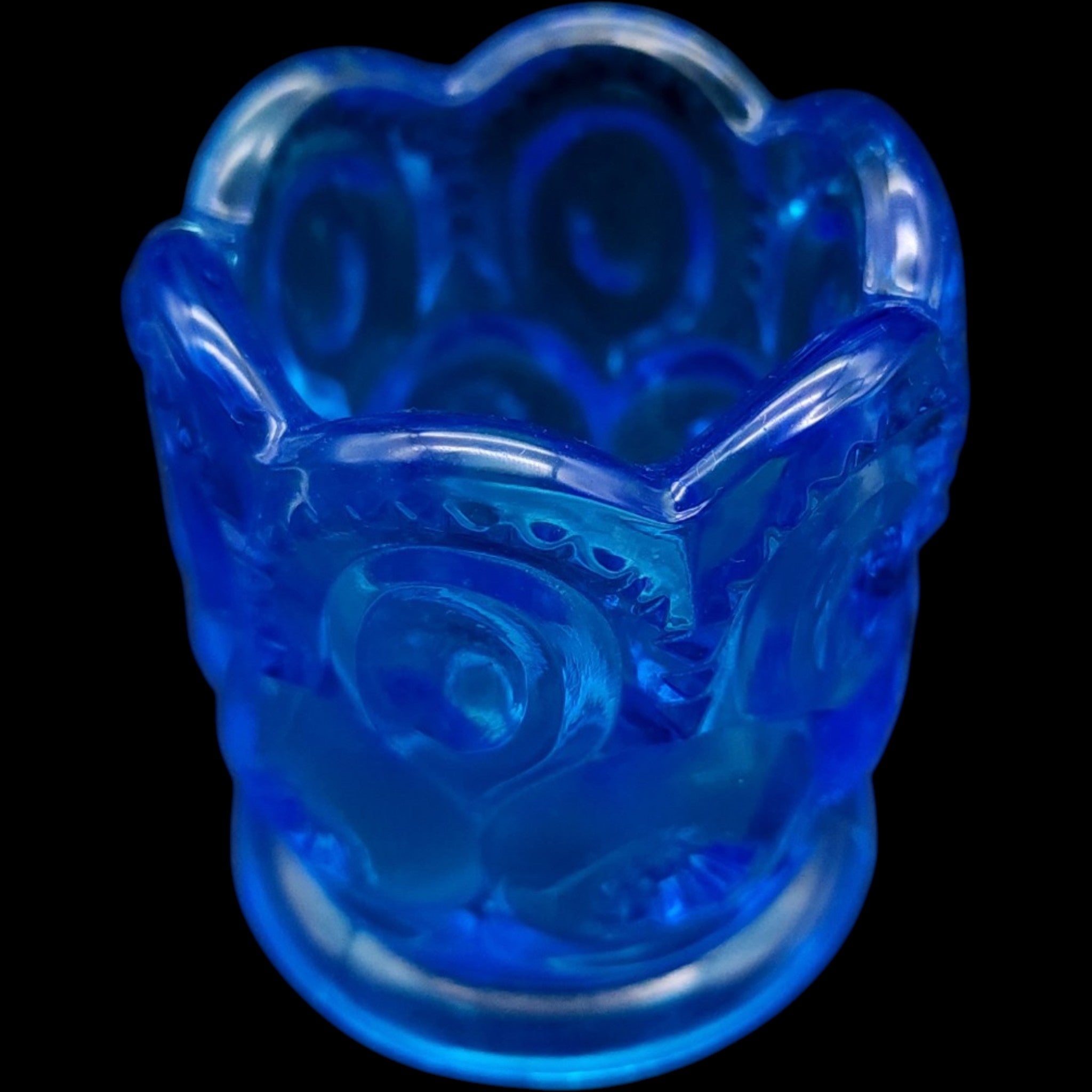 Smith Glass Blue Moon and Star Pressed Glass Toothpick Holder