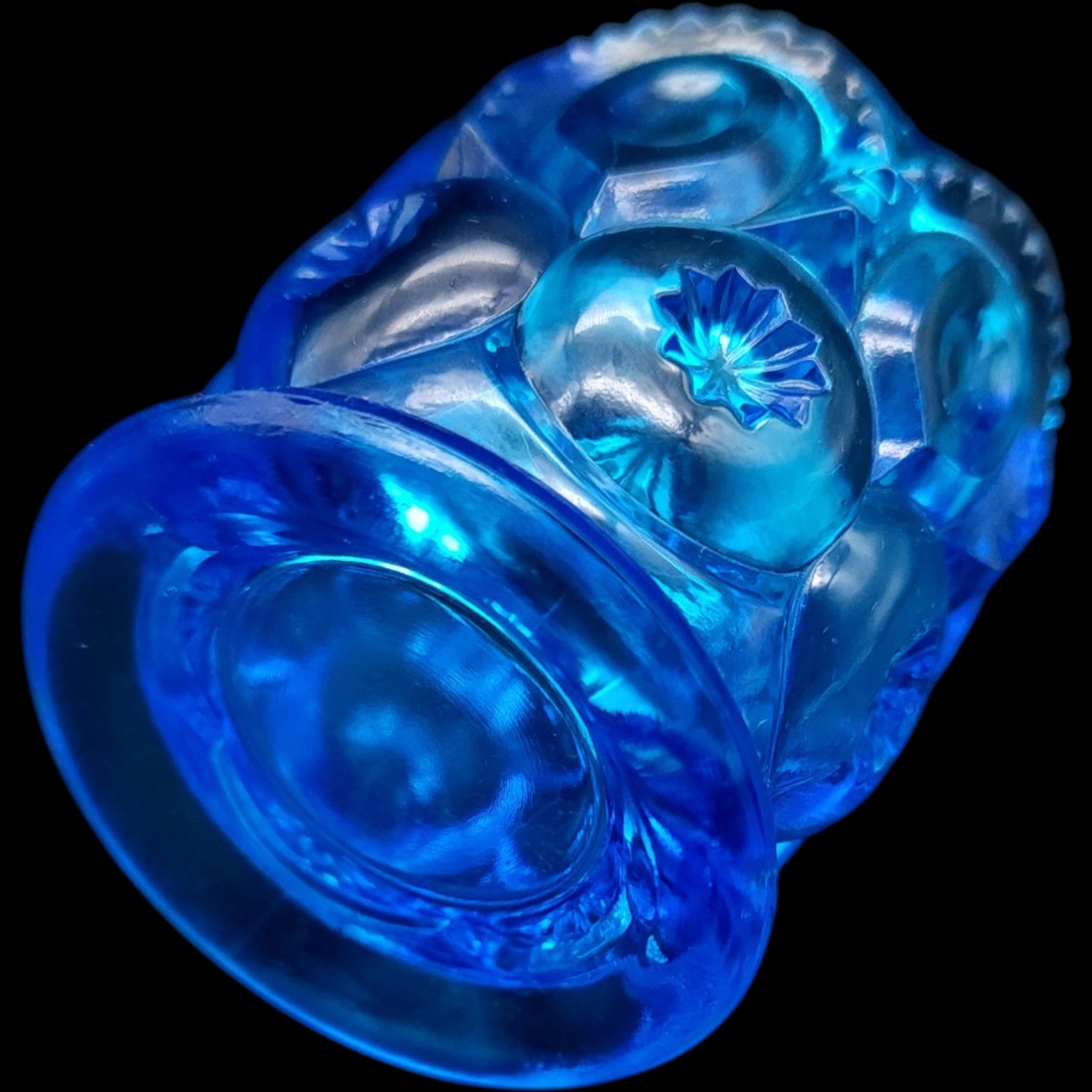 Smith Glass Blue Moon and Star Pressed Glass Toothpick Holder