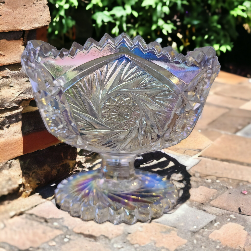 Smith Glass Aztec White Carnival Footed Bowl