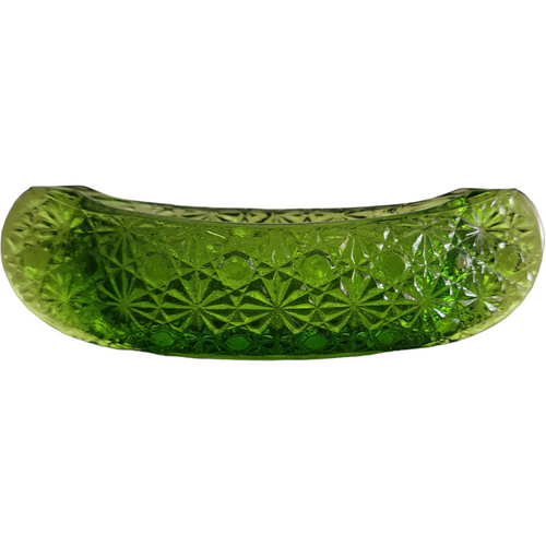 Smith Glass Daisy and Button Green Small Canoe Shape Bowl