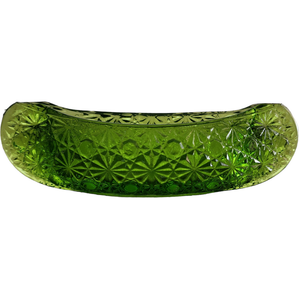 Smith Glass Daisy and Button Green Small Canoe Shape Bowl