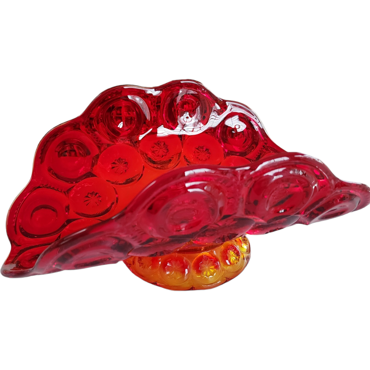 Smith Glass Moon and Star Amberina Orange To Amber At Base Large Banana Boat Stand