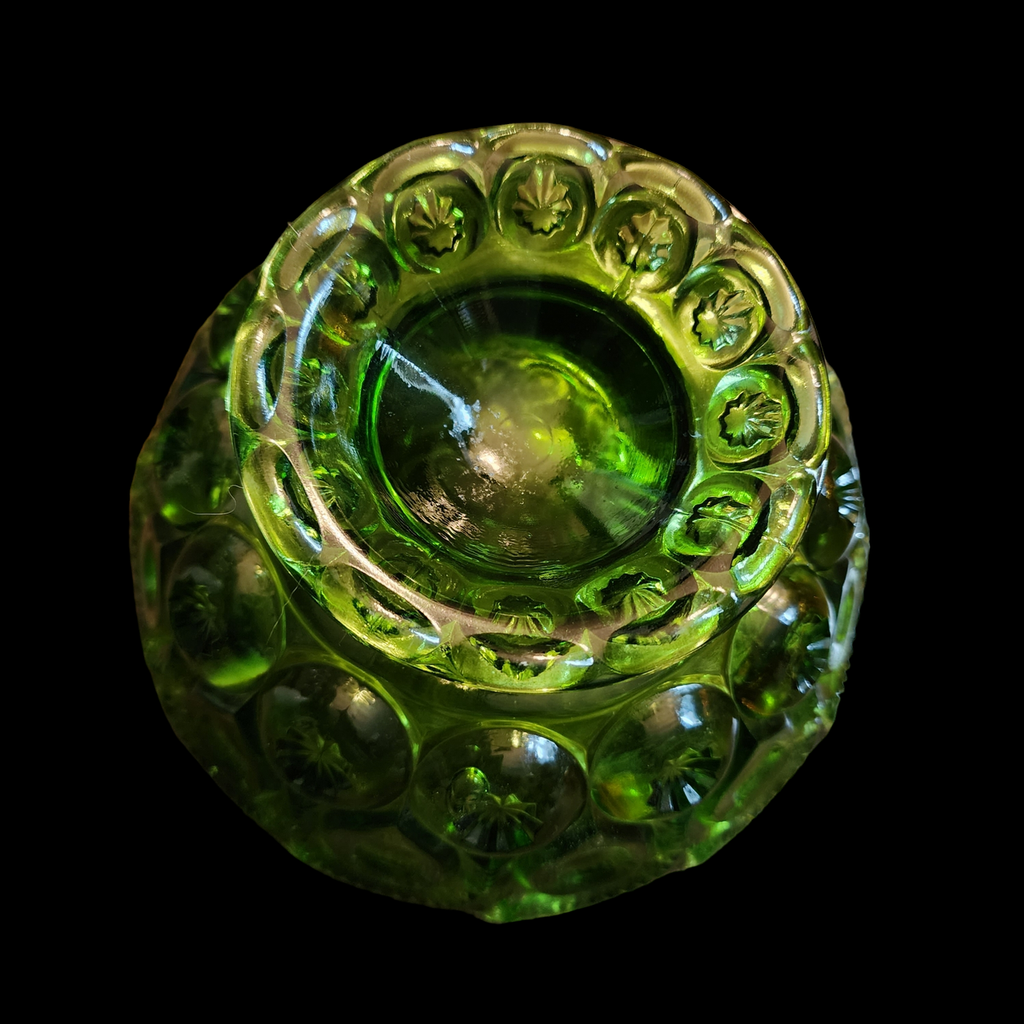 7" Smith Glass Moon and Star Green Round Compote