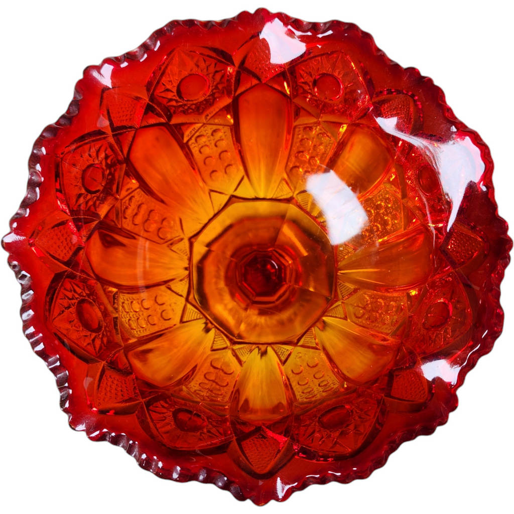 Smith Glass Quintec Amberina Star and Cane Panes Round Compote Dish