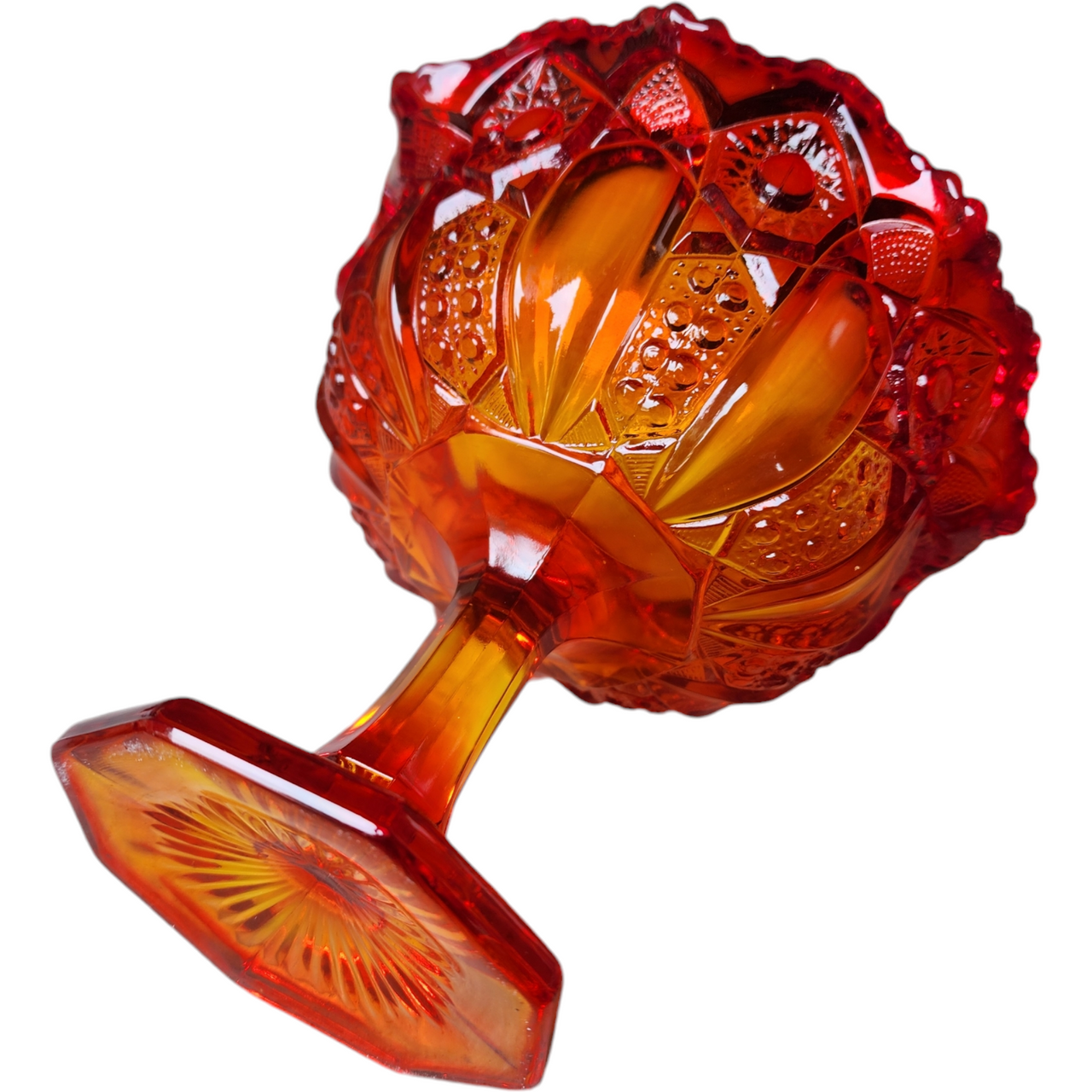 Smith Glass Quintec Amberina Star and Cane Panes Round Compote Dish