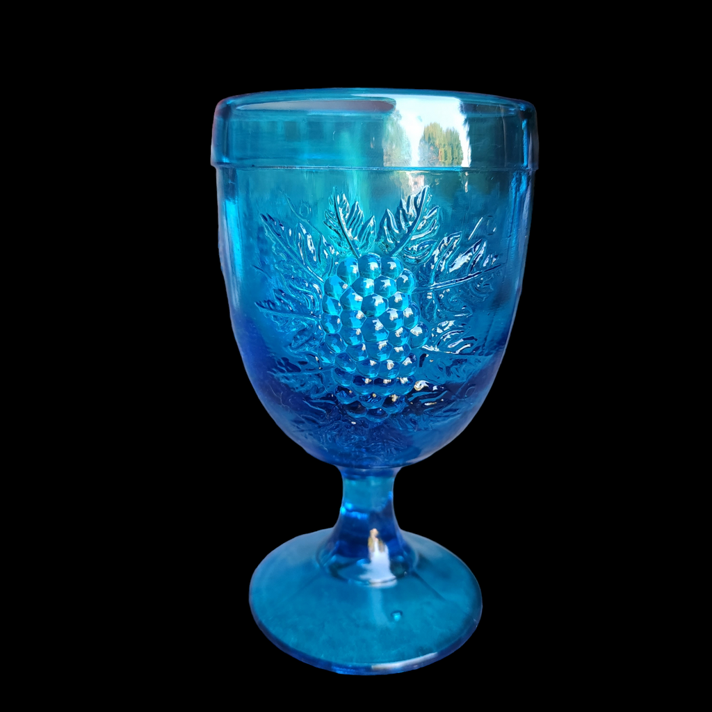Smith Glass Vintage Blue Grape Design Water Goblet
