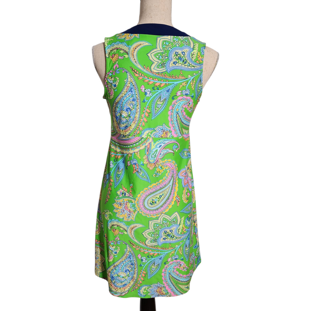 Southwind Apparel Green Paisley Sleeveless A-Line Dress Made in USA Size Small