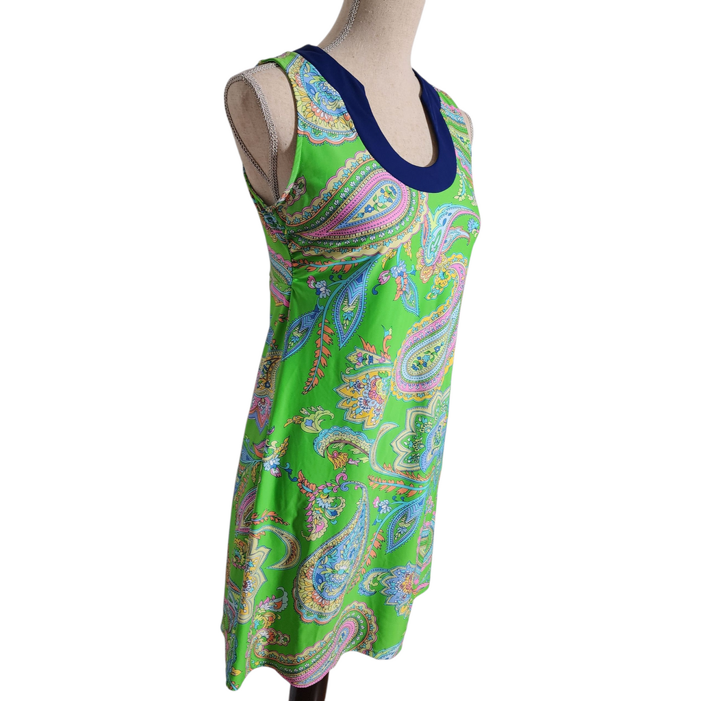 Southwind Apparel Green Paisley Sleeveless A-Line Dress Made in USA Size Small