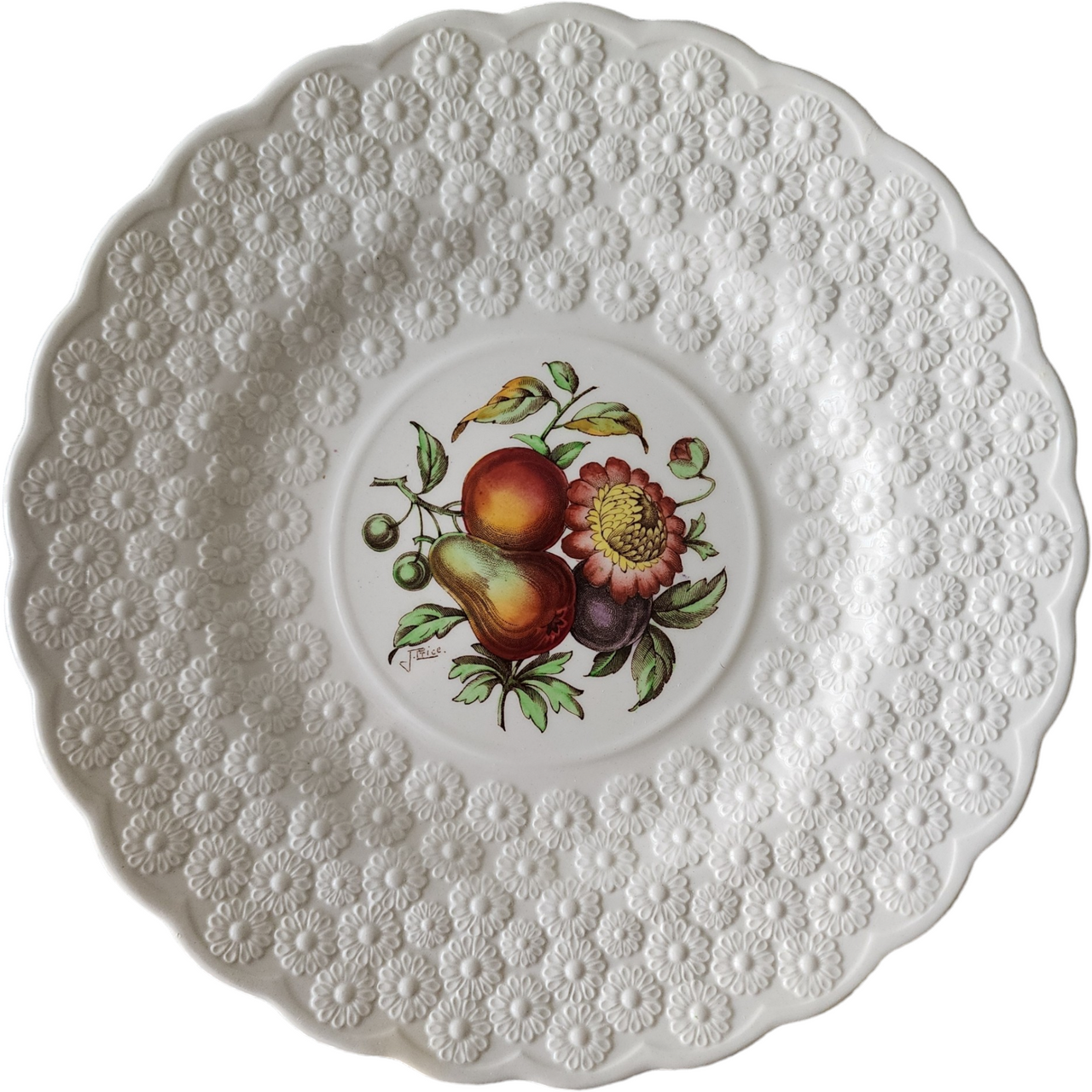 Spode Alden Fruit Centers, Daisy Embossed Rim Luncheon Plates Set of 6