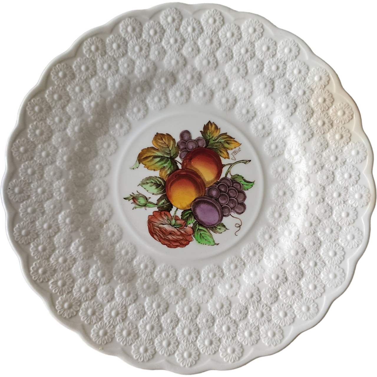 Spode Alden Fruit Centers, Daisy Embossed Rim Luncheon Plates Set of 6