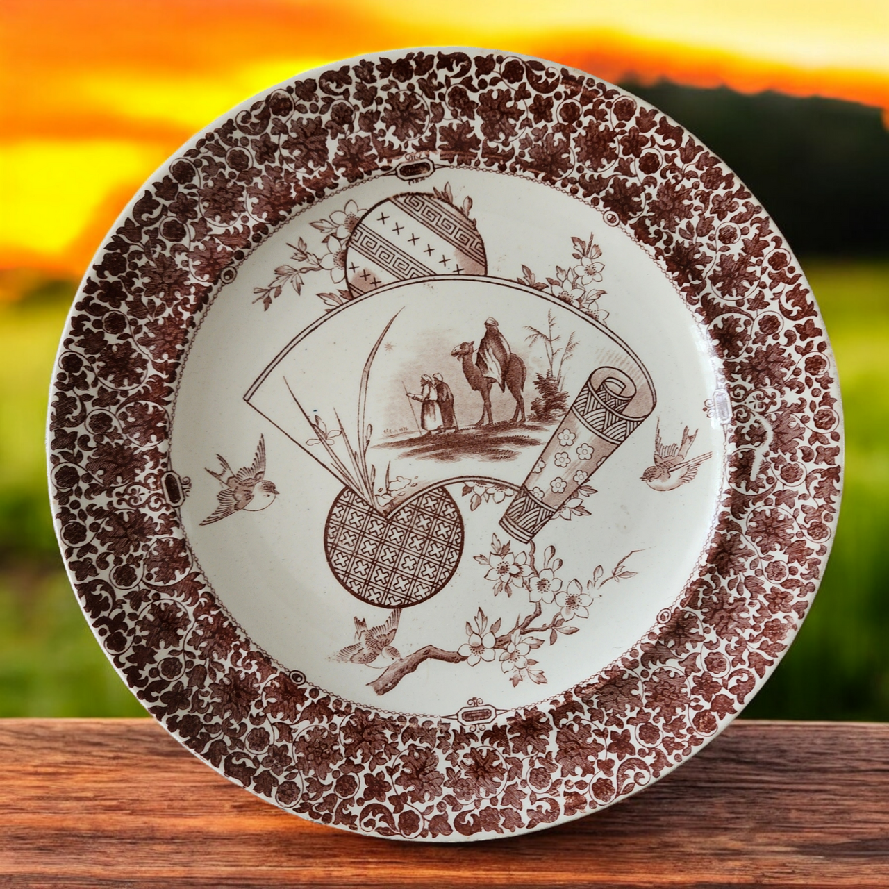 Spode Cairo Brown Floral Rim & Center Scene Dinner Plate