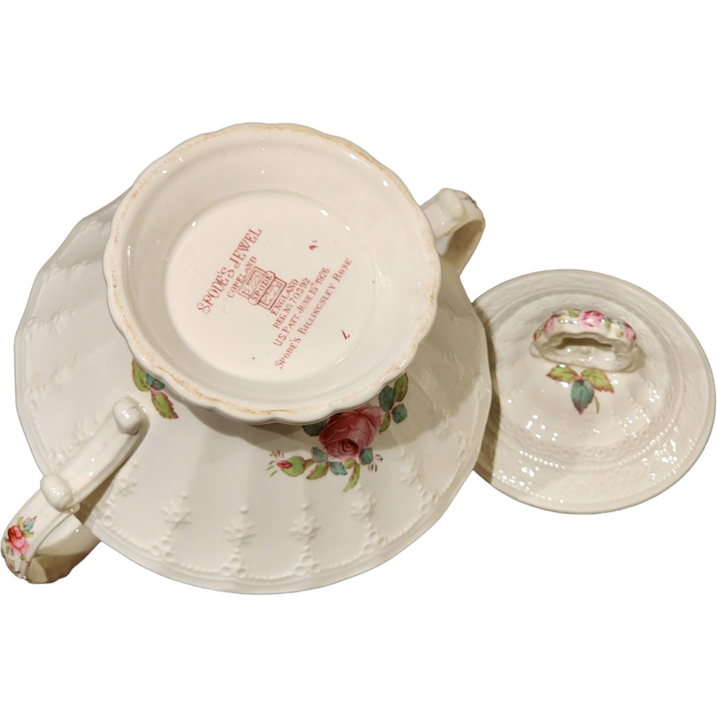Spode Jewel Billingsley Rose Pink Sugar Bowl & Lid