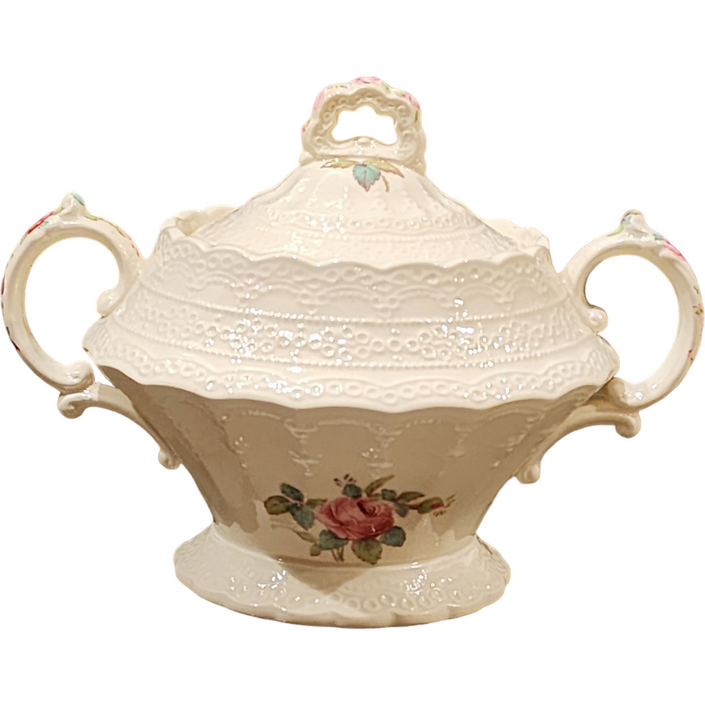 Spode Jewel Billingsley Rose Pink Sugar Bowl & Lid