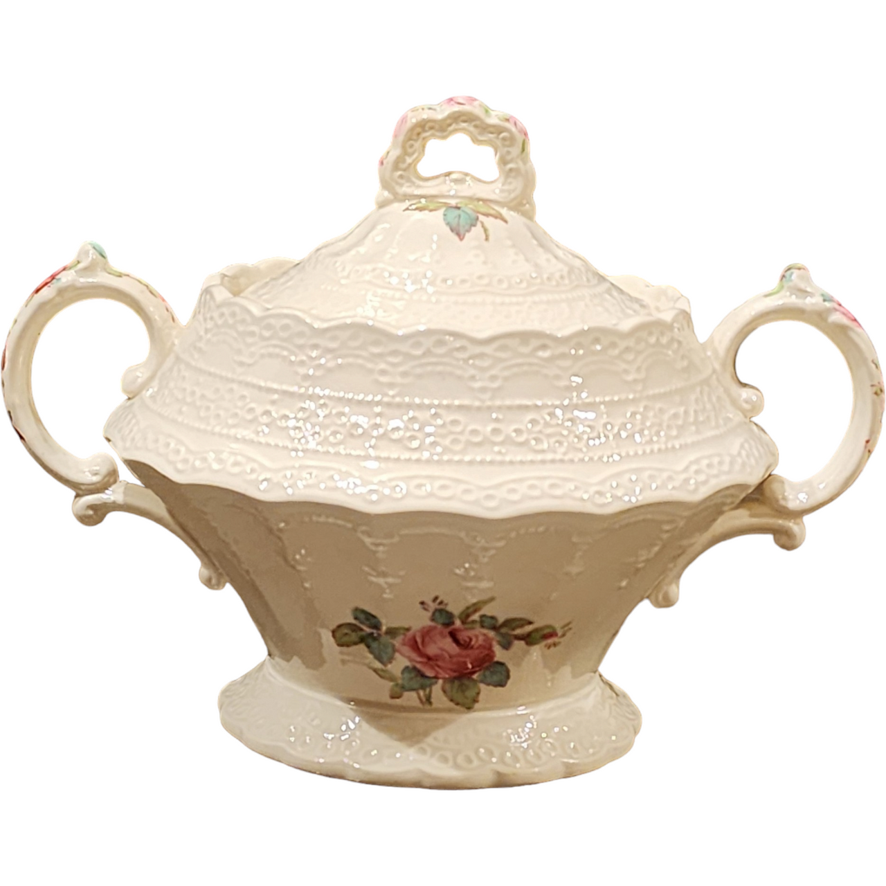 Spode Jewel Billingsley Rose Pink Sugar Bowl & Lid