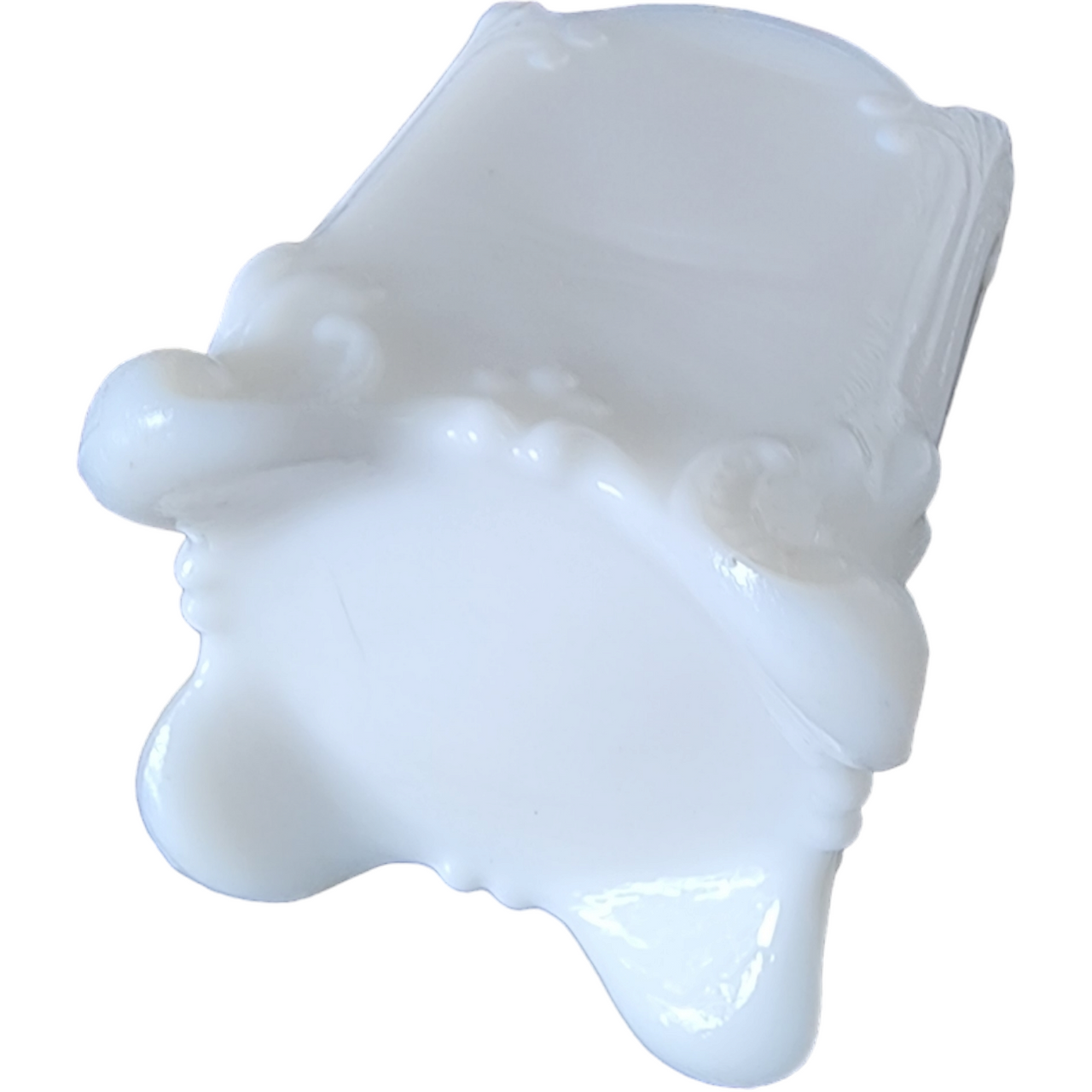 Square Milk Glass EAPG Toothpick Holder Ribbed and Scroll Pattern