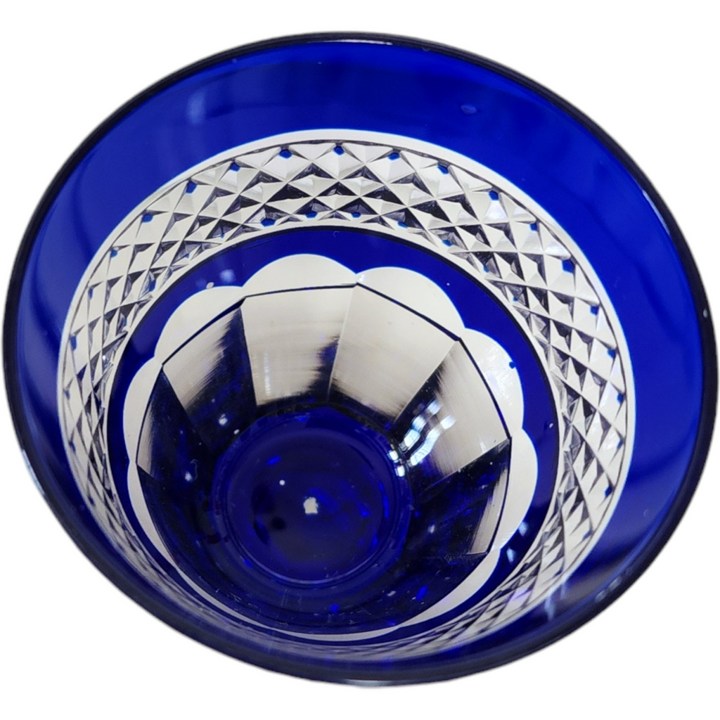 St Louis Cobalt Blue Bowl Cut Panels & Band Claret Wine Glass