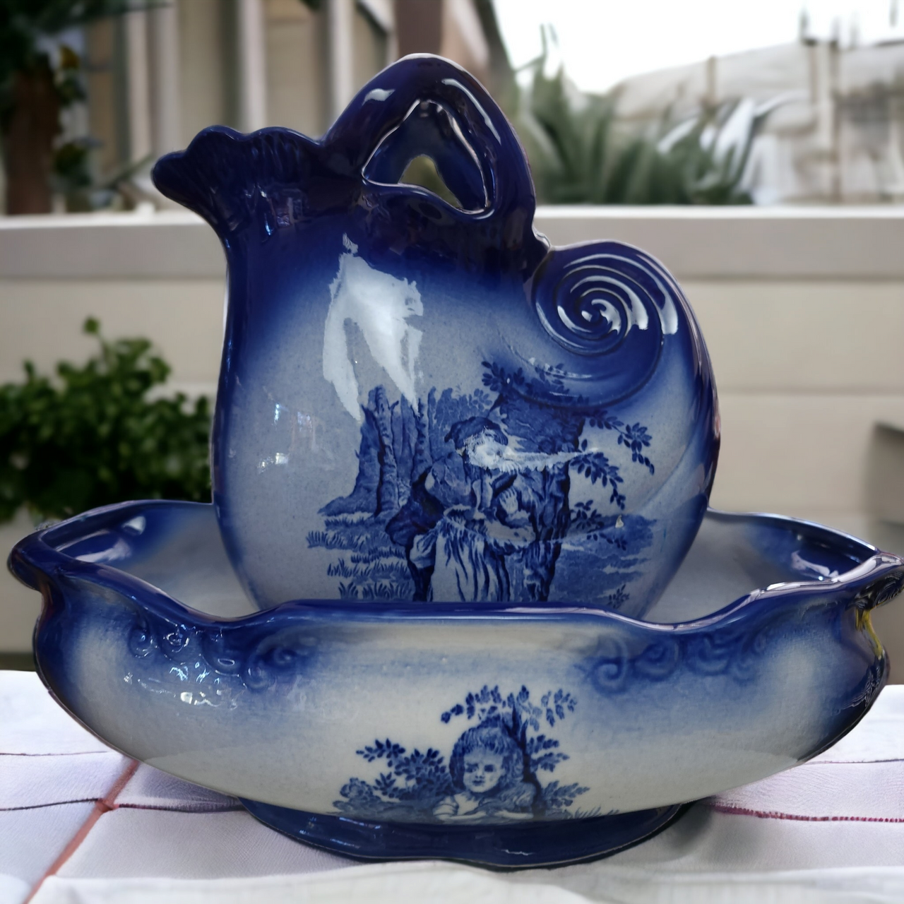 Staffordshire Chamber Set Ironstone Flo Blue Basin Pitcher Bowl England