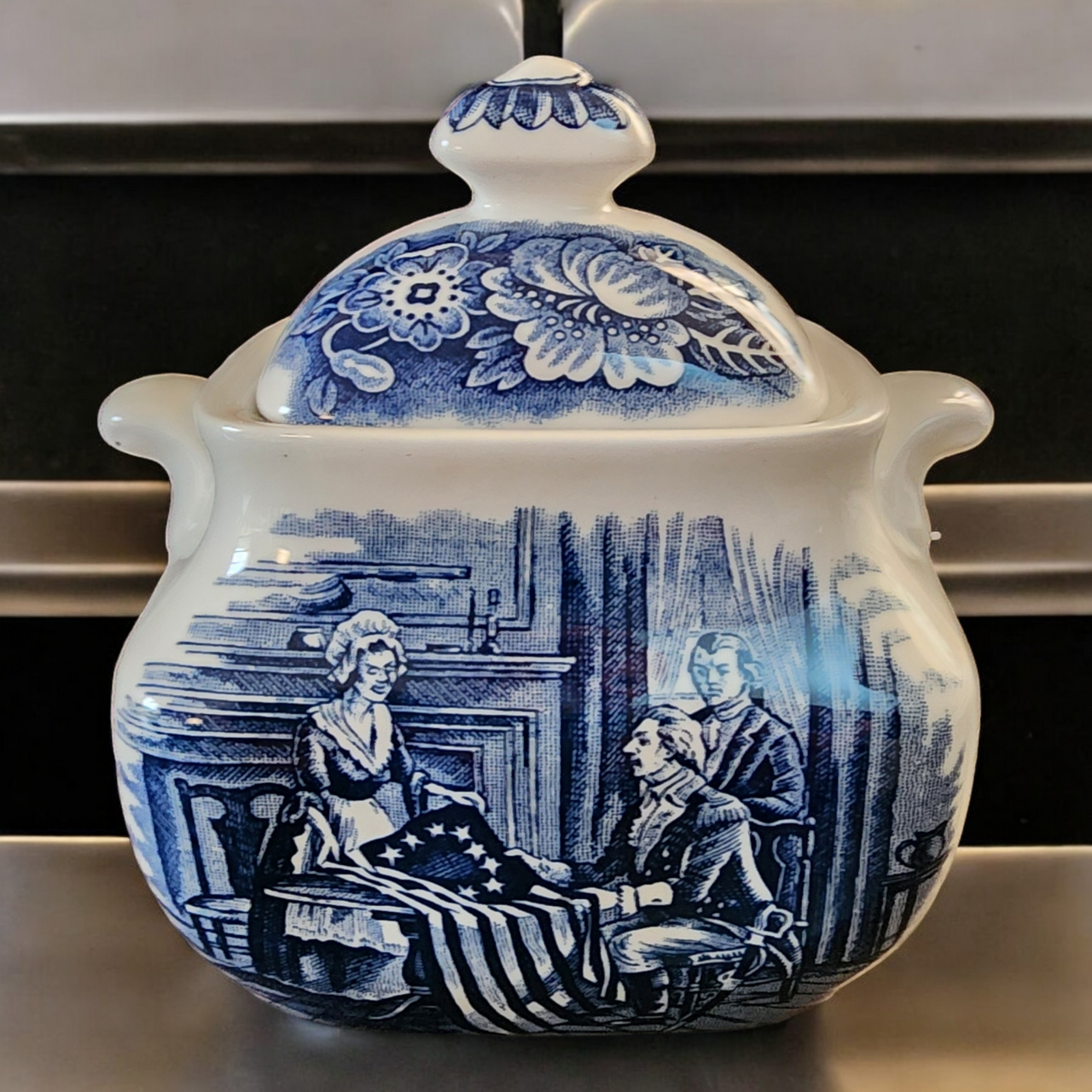 Staffordshire Liberty Blue Sugar Bowl & Lid