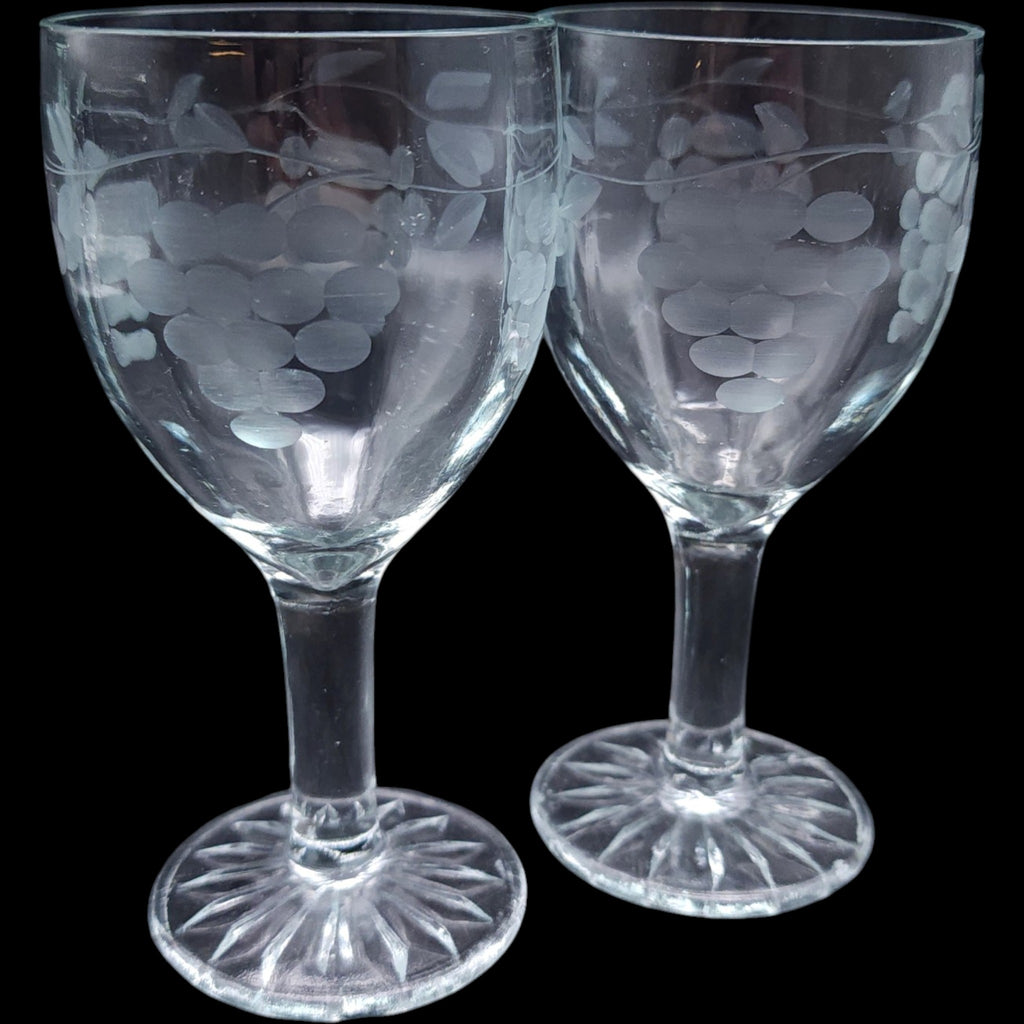 Standard Glass Etched Grape Clear Wine Glasses Set of 2