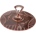 Standard Glass Pink Cut Floral & Lines Center Handle Tray