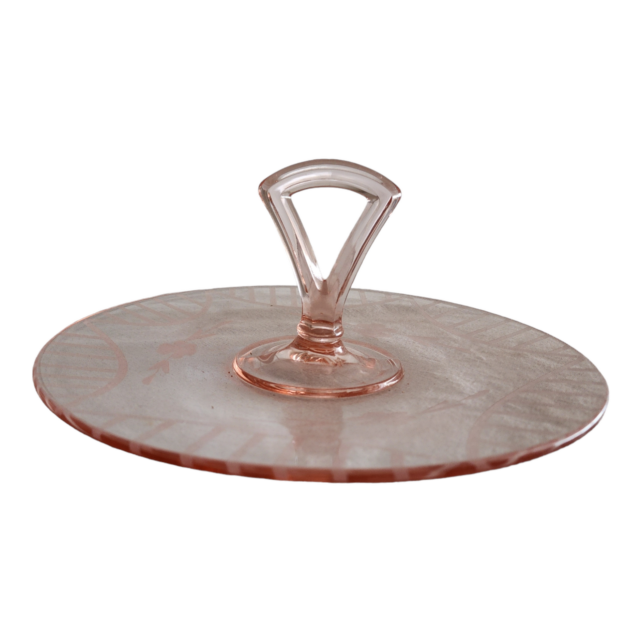Standard Glass Pink Cut Floral & Lines Center Handle Tray